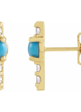 14K Yellow Gold Natural Turquoise & 1/5 CTW Natural Diamond Bar Earrings