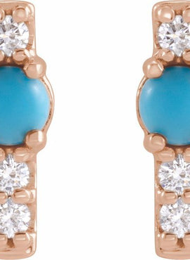 14K Yellow Gold Natural Turquoise & 1/5 CTW Natural Diamond Bar Earrings