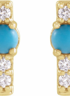 14K Yellow Gold Natural Turquoise & 1/5 CTW Natural Diamond Bar Earrings