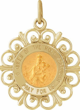 14K Yellow Gold 18 mm Round Scapular Medal