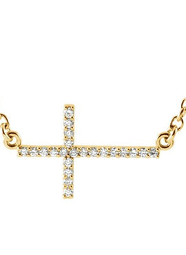 14K White Gold .07 CTW Natural Diamond Sideways Cross 16-18