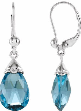 14K White Gold Natural Swiss Blue Topaz Earrings