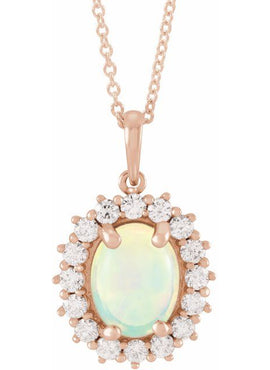 14K White Gold Natural Ethiopian Opal & 1/3 CTW Natural Diamond Halo-Style Pendant