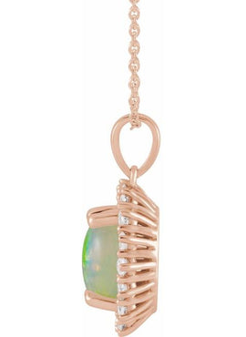 14K White Gold Natural Ethiopian Opal & 1/3 CTW Natural Diamond Halo-Style Pendant