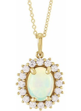 14K White Gold Natural Ethiopian Opal & 1/3 CTW Natural Diamond Halo-Style Pendant