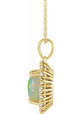 14K White Gold Natural Ethiopian Opal & 1/3 CTW Natural Diamond Halo-Style Pendant