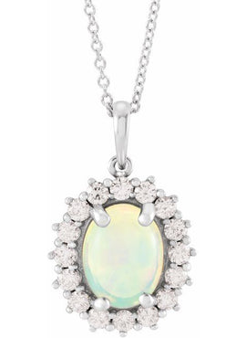 14K White Gold Natural Ethiopian Opal & 1/3 CTW Natural Diamond Halo-Style Pendant