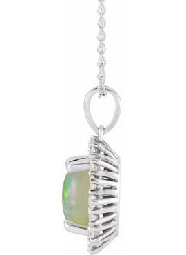 14K White Gold Natural Ethiopian Opal & 1/3 CTW Natural Diamond Halo-Style Pendant