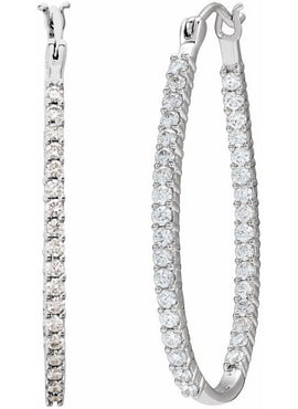 14K White Gold 1 CTW Natural Diamond Inside-Outside Hoop Earrings