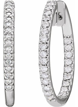 14K White Gold 1/2 CTW Natural Diamond Inside-Outside 22.5 mm Hoop Earrings