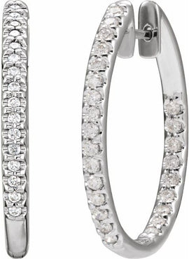 14K White Gold 1/2 CTW Natural Diamond Inside-Outside 22.5 mm Hoop Earrings