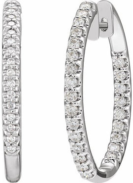 14K White Gold 1/2 CTW Natural Diamond Inside-Outside 22.5 mm Hoop Earrings