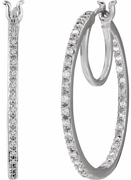 14K White Gold 1/4 CTW Natural Diamond Inside-Outside Hoop Earrings