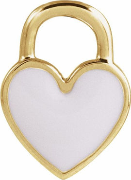 14K Yellow Gold White Enamel Heart Pendant