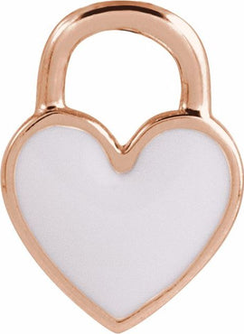 14K Yellow Gold White Enamel Heart Pendant