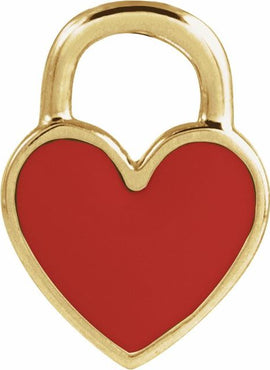 14K Yellow Gold White Enamel Heart Pendant