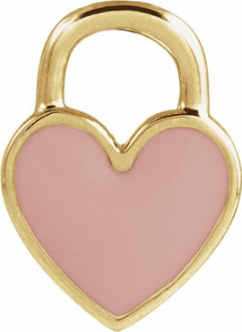14K Yellow Gold White Enamel Heart Pendant