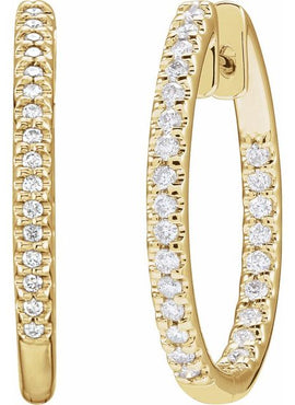 14K White Gold 1/2 CTW Natural Diamond Inside-Outside 22.5 mm Hoop Earrings