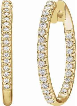 14K White Gold 1/2 CTW Natural Diamond Inside-Outside 22.5 mm Hoop Earrings