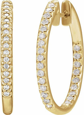 14K White Gold 1/2 CTW Natural Diamond Inside-Outside 22.5 mm Hoop Earrings