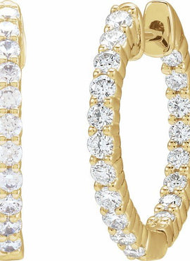 14K Yellow Gold 1 CTW Lab-Grown Diamond Inside-Outside Hinged 19.3 mm Hoop Earrings