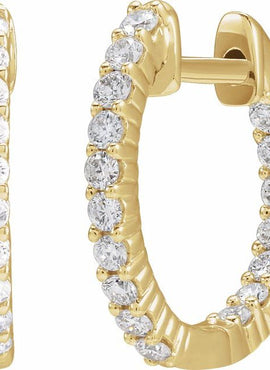 14K Yellow Gold 1 CTW Lab-Grown Diamond Inside-Outside Hinged 19.3 mm Hoop Earrings