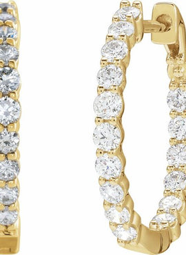 14K Yellow Gold 1 CTW Lab-Grown Diamond Inside-Outside Hinged 19.3 mm Hoop Earrings