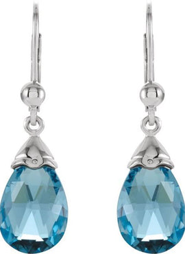14K White Gold Natural Swiss Blue Topaz Earrings