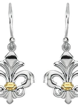Sterling Silver & 14K Yellow Gold Fleur-de-lis Earrings