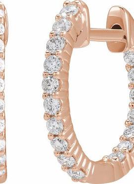 14K Yellow Gold 1 CTW Lab-Grown Diamond Inside-Outside Hinged 19.3 mm Hoop Earrings