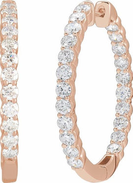 14K Yellow Gold 1 CTW Lab-Grown Diamond Inside-Outside Hinged 19.3 mm Hoop Earrings