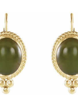 14K Yellow Gold Natural Nephrite Jade Cabochon Earrings
