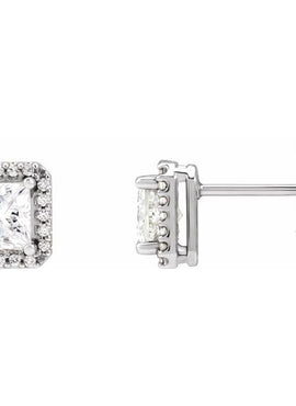 14K Yellow Gold Lab-Grown Blue Sapphire & .08 CTW Natural Diamond Halo-Style Earrings