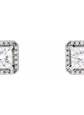 14K Yellow Gold Lab-Grown Blue Sapphire & .08 CTW Natural Diamond Halo-Style Earrings