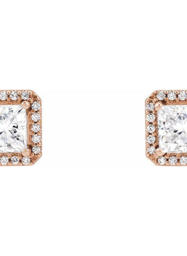 14K Yellow Gold Lab-Grown Blue Sapphire & .08 CTW Natural Diamond Halo-Style Earrings