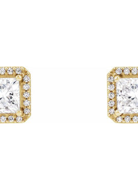 14K Yellow Gold Lab-Grown Blue Sapphire & .08 CTW Natural Diamond Halo-Style Earrings