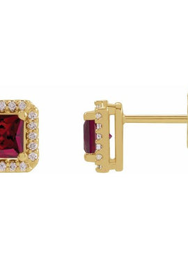 14K Yellow Gold Lab-Grown Blue Sapphire & .08 CTW Natural Diamond Halo-Style Earrings