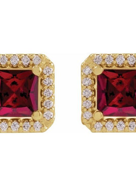 14K Yellow Gold Lab-Grown Blue Sapphire & .08 CTW Natural Diamond Halo-Style Earrings
