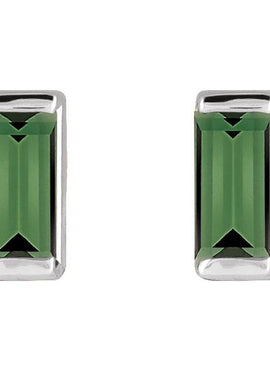 Platinum Natural Green Tourmaline Channel-Set Earrings