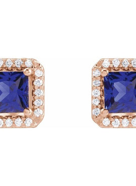 14K Yellow Gold Lab-Grown Blue Sapphire & .08 CTW Natural Diamond Halo-Style Earrings