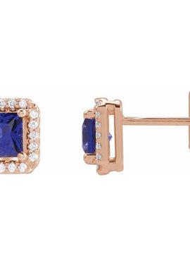 14K Yellow Gold Lab-Grown Blue Sapphire & .08 CTW Natural Diamond Halo-Style Earrings
