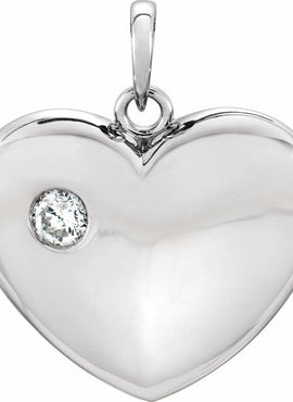 14K Yellow Gold 1/10 CT Natural Diamond Engravable Heart Pendant