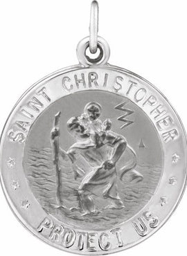Sterling Silver 18 mm Round St. Christopher Medal U.S. Navy Medal
