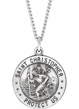 Sterling Silver 18 mm Round St. Christopher Medal U.S. Navy Medal
