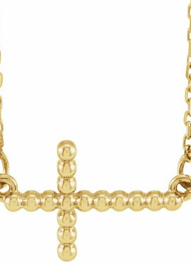 14K Yellow Gold 15.6x9.4 mm Sideways Beaded Cross 16.5