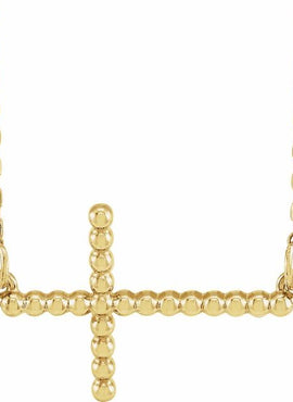 14K Yellow Gold 15.6x9.4 mm Sideways Beaded Cross 16.5