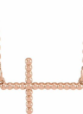 14K Yellow Gold 15.6x9.4 mm Sideways Beaded Cross 16.5