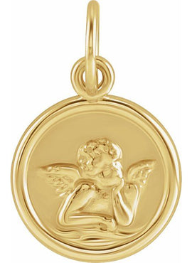 14K White Gold 10 mm Cherub Angel Pendant