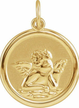 14K White Gold 10 mm Cherub Angel Pendant