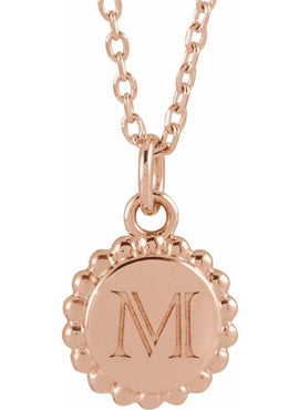 14K White Gold Engravable Beaded Disc Charm/Pendant
